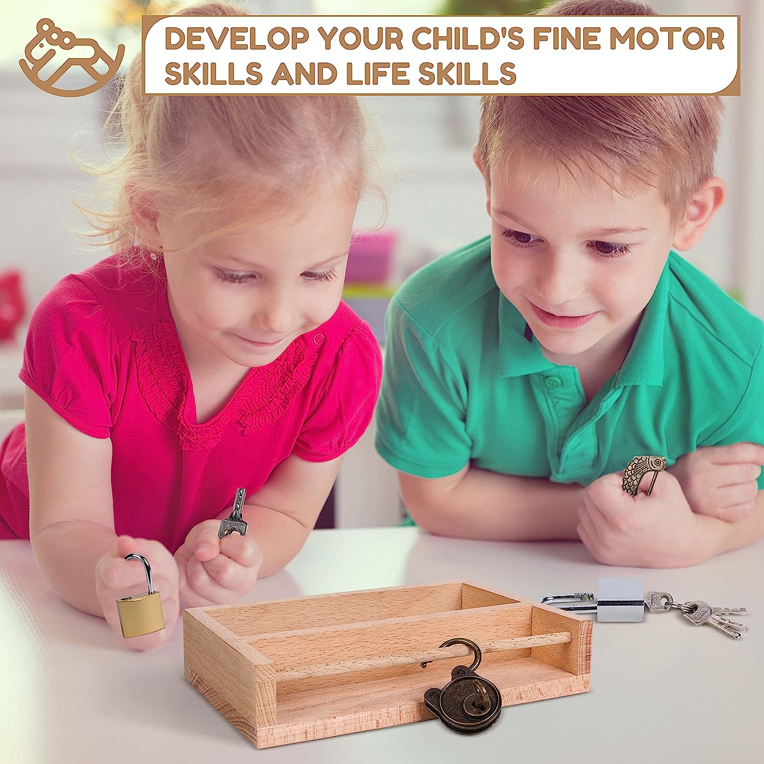 Key Locktoy Woodtoe Montessori Lock and Key Toy Set for Kids, Educational Lock Set