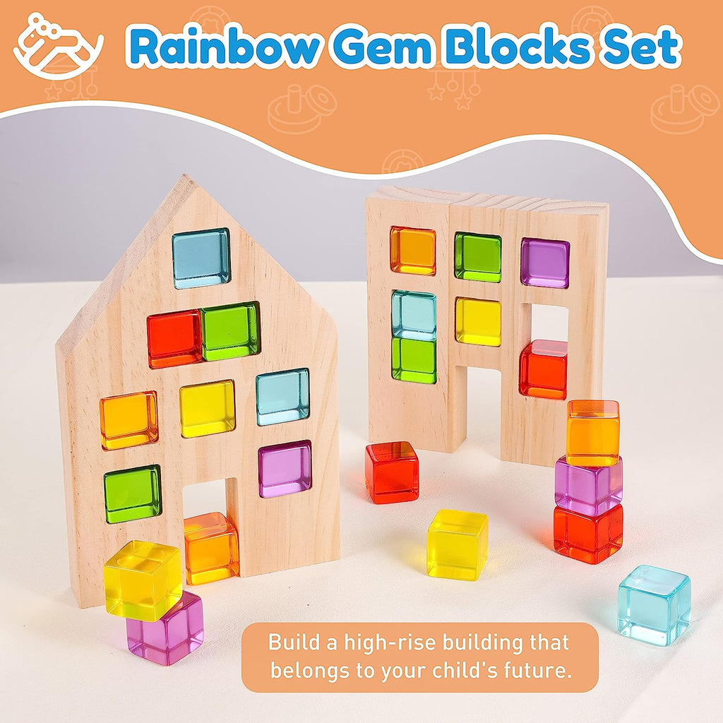 Wooden Rainbow Acrylic Blocks, Color Wood Building Block