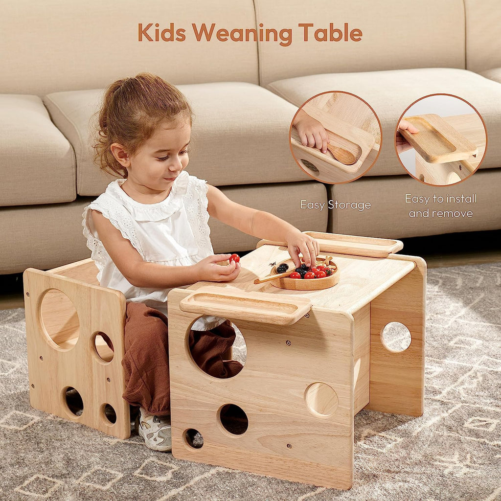 Woodtoe Montessori Weaning Table and Chair Set, Toddler Table and Chai