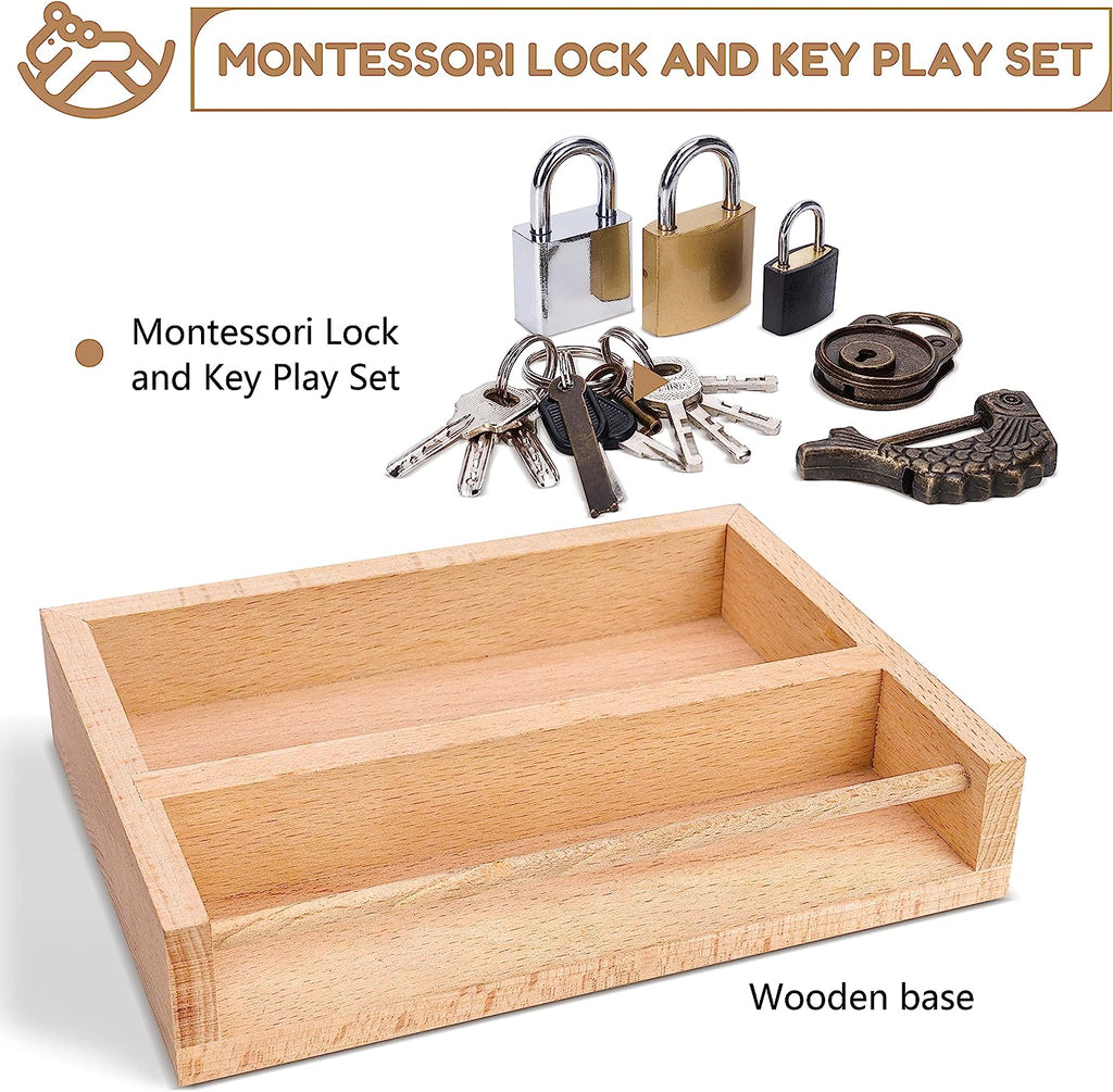 Lock Pin Toy Woodtoe Montessori Lock and Key Toy Set for Kids, Educational Lock Set