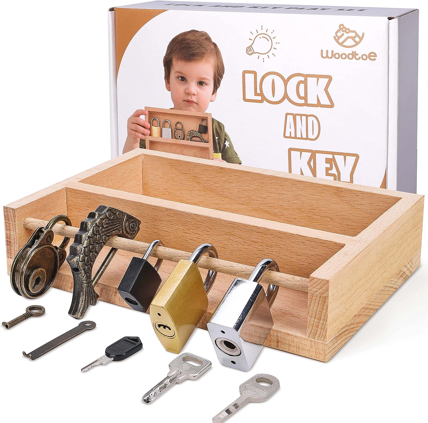 Woodtoe Montessori Lock and Key Toy Set for Kids, Educational Lock Set