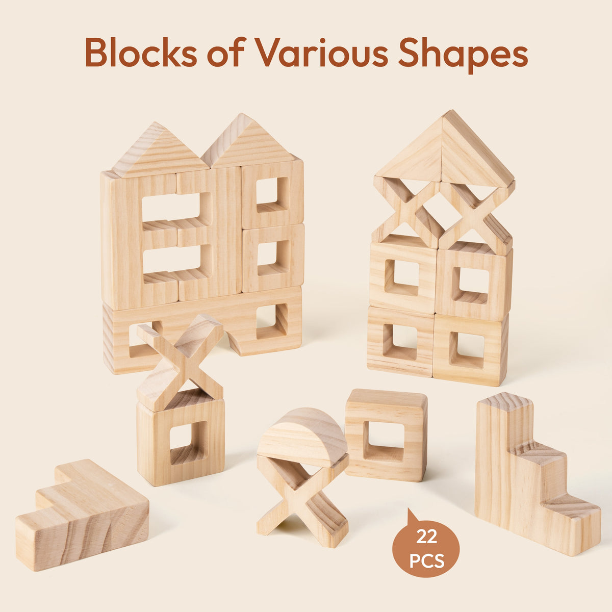 Woodtoe Wooden Rainbow Building Blocks Set for Kids | 22 PCS Wooden Bl