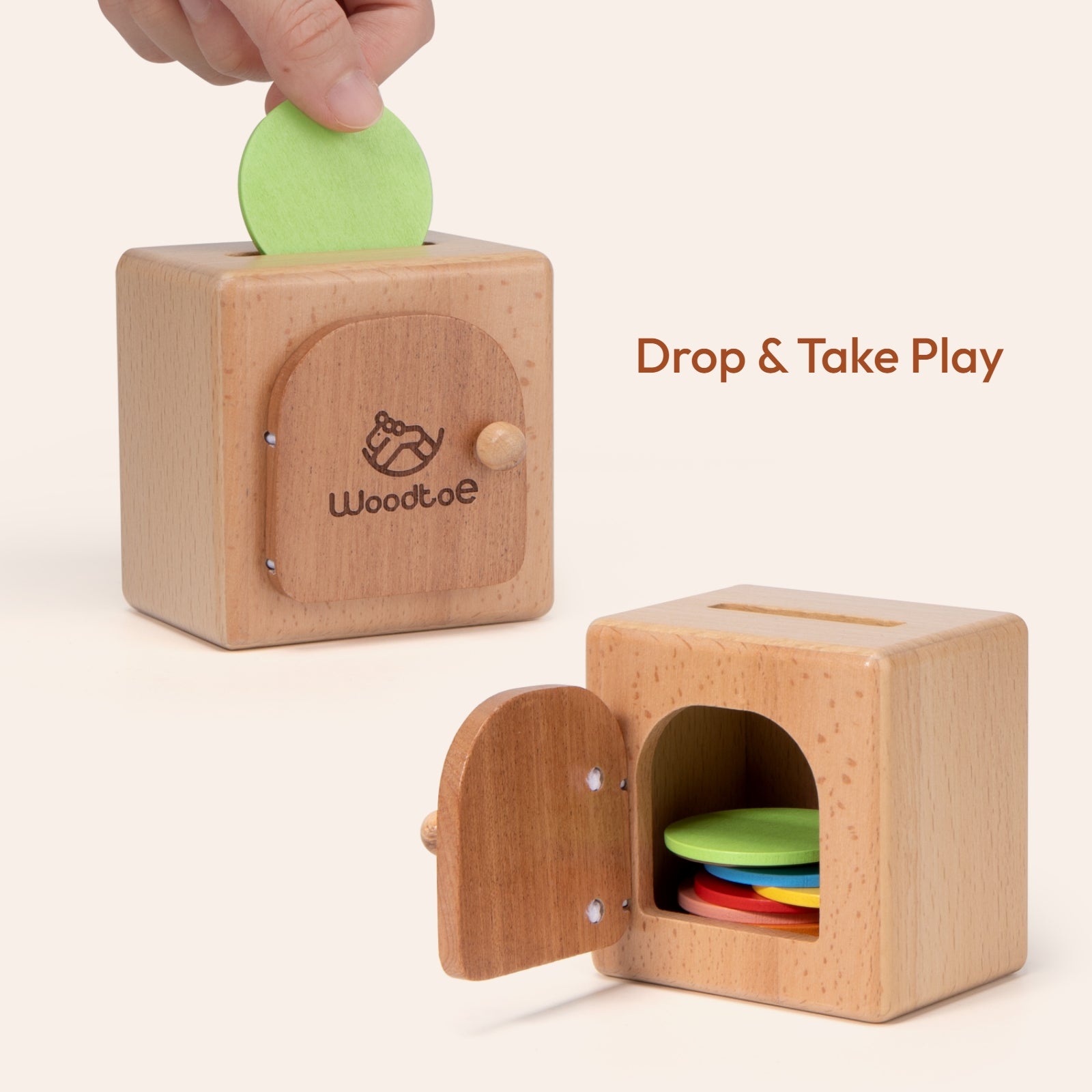 Woodtoe Montessori Coin Box for Kids, Montessori Toys for 1 Year Old,