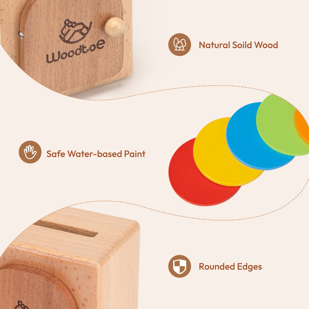 Woodtoe Montessori Coin Box for Kids, Montessori Toys for 1 Year Old,