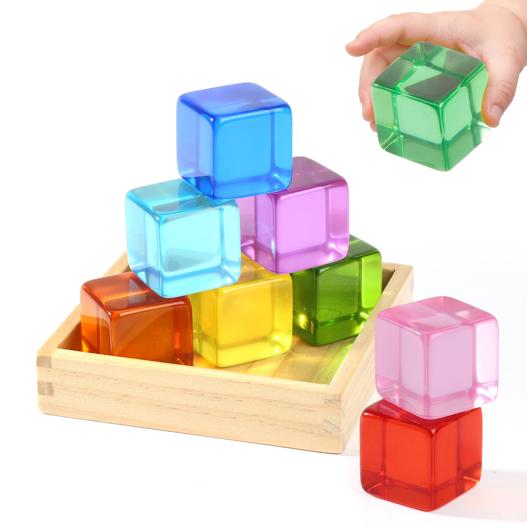 Woodtoe Large Building Blocks for Toddlers, 18 Month Old Toys, Montessori Toys for 1.5 2 3 4 Year Old Boys Girls, Big Rainbow Acrylic Blocks Set, Educational Toys STEM Sensory Gifts for Kids Age 2-4