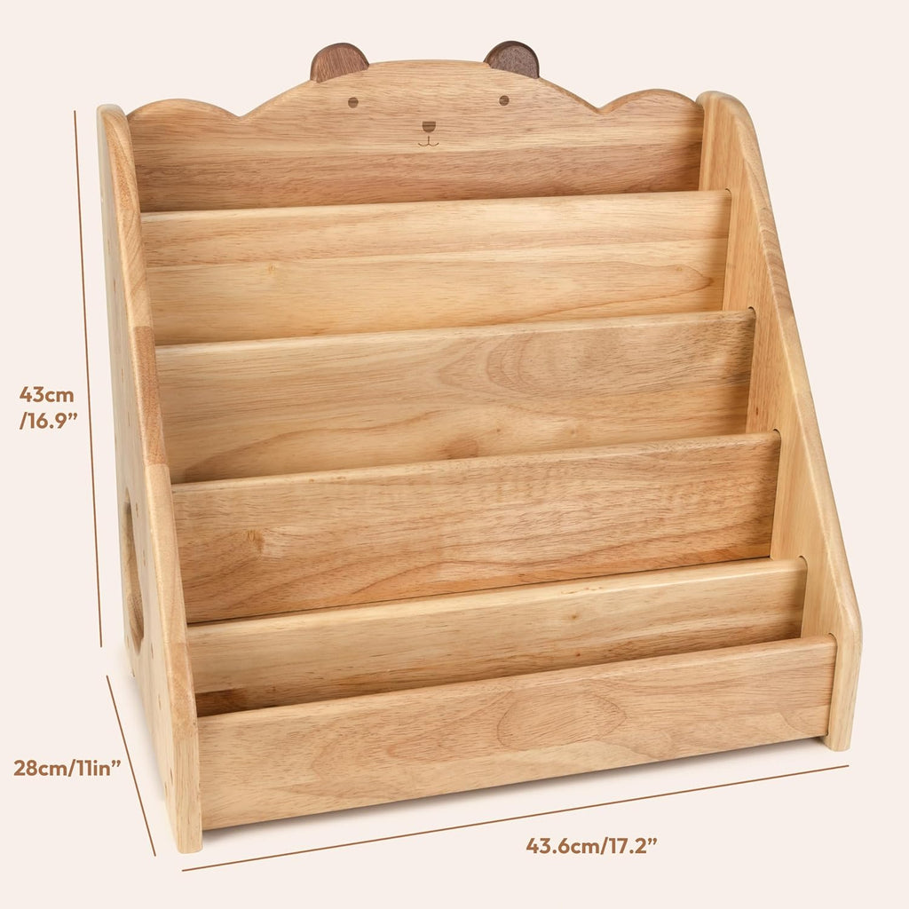 Woodtoe Montessori Bookshelf for Kids Natural Wood Bookcase with Chal