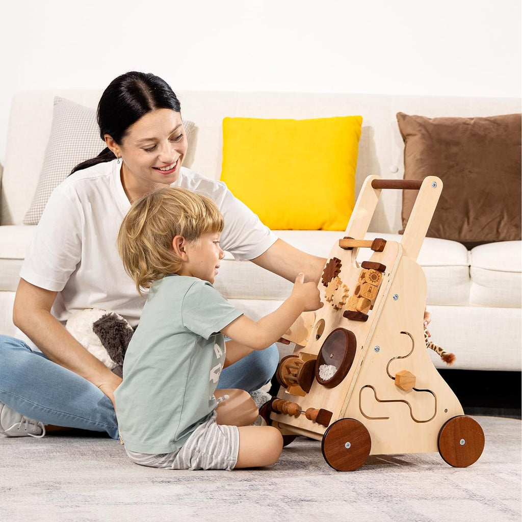 Woodtoe Wooden Baby Walker, Adjustable Push and Pull Learning Activity